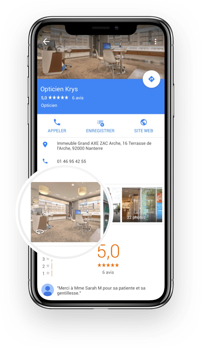 Accès à la visite virtuelle depuis l'application mobile Google Maps